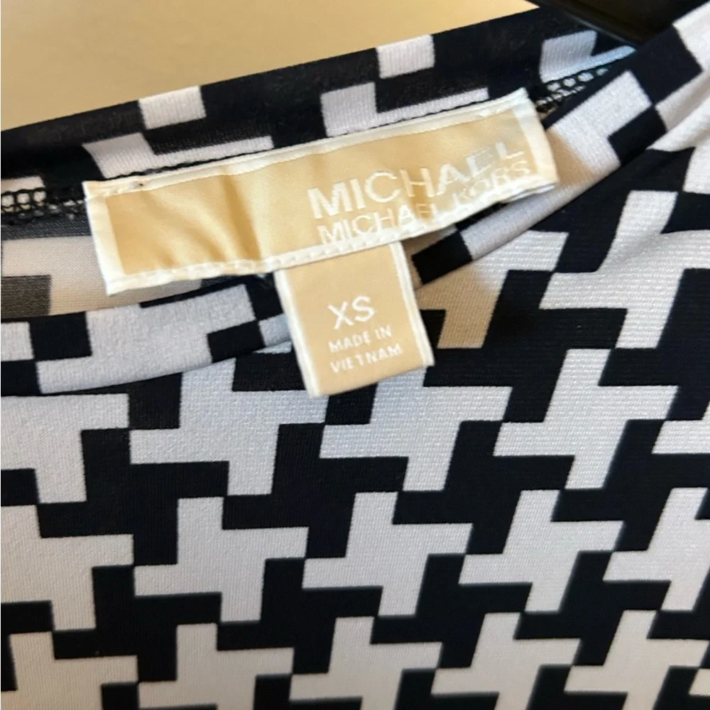 Michael Kors‎ Black and White Houndstooth Dress Size XS Zip Back Gold Hardware